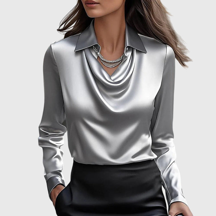 SYLVIA – Blusa con brillo lujoso y cuello plisado