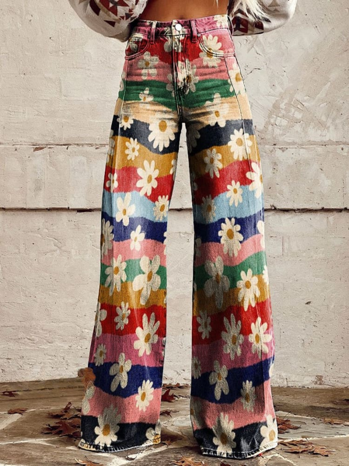 Léon - Pantalones Retro de Flores
