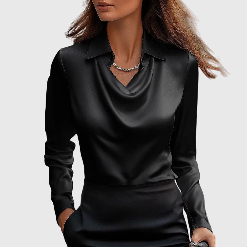 SYLVIA – Blusa con brillo lujoso y cuello plisado