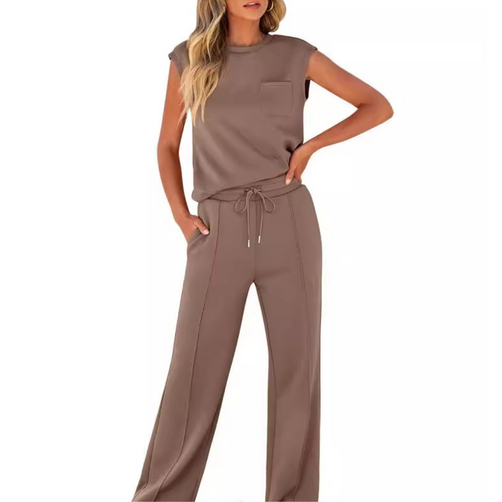 Kamila | Conjunto de dos piezas con top sin mangas y pantalones con cordón en la cintura