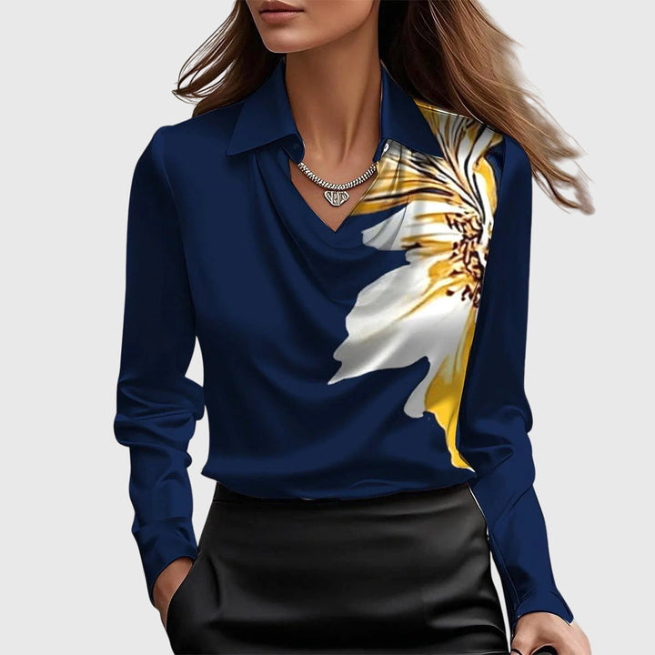 SYLVIA – Blusa con brillo lujoso y cuello plisado