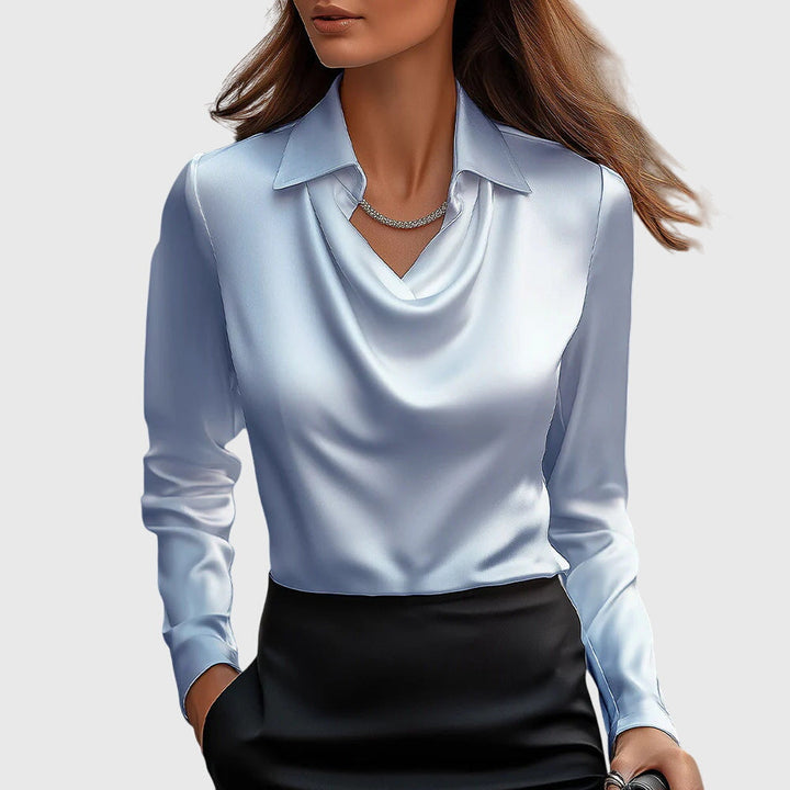 SYLVIA – Blusa con brillo lujoso y cuello plisado