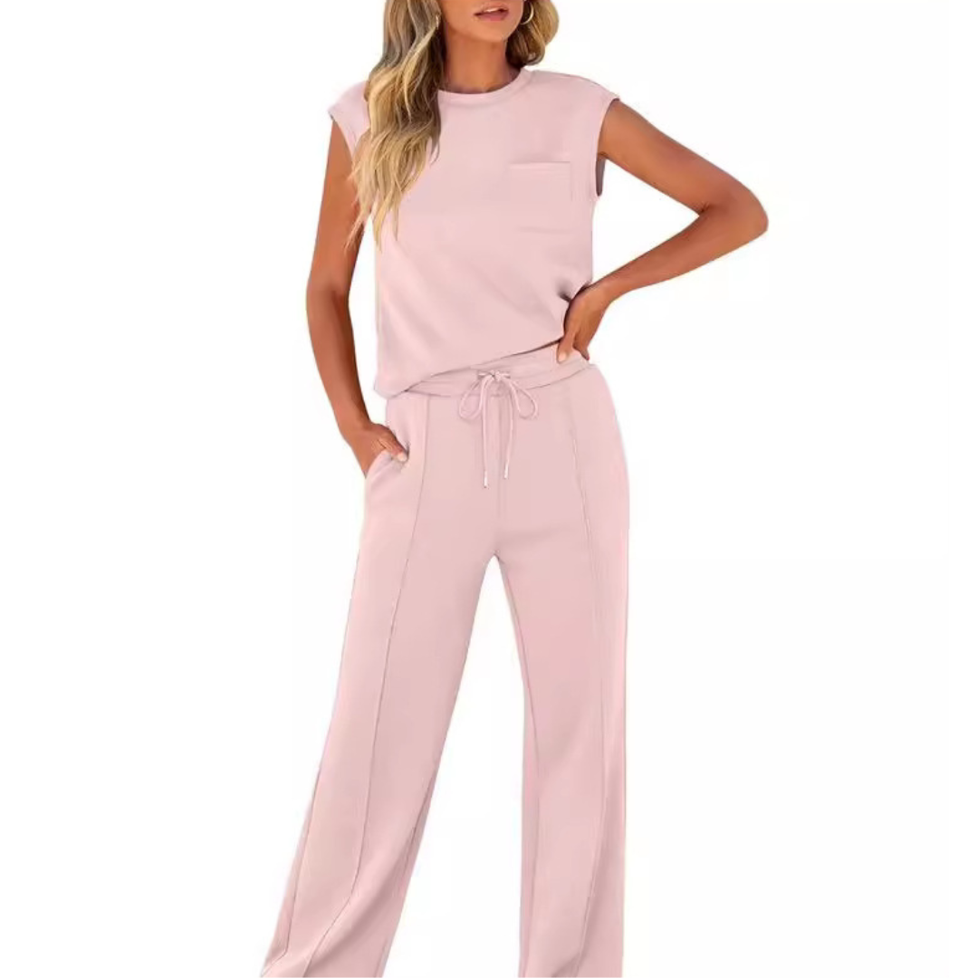 Kamila | Conjunto de dos piezas con top sin mangas y pantalones con cordón en la cintura