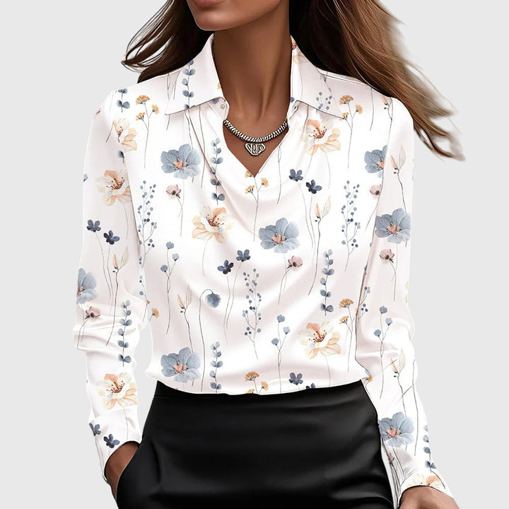SYLVIA – Blusa con brillo lujoso y cuello plisado