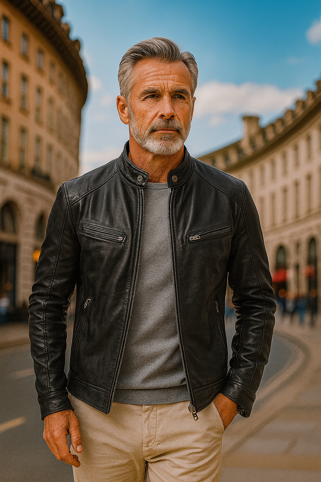 Pigani - Chaqueta Casual de Cuero