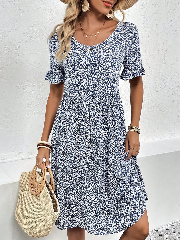 ELIZA | VESTIDO DE VERANO ESTAMPADO FLORAL CON COBERTURA EN EL ABDOMEN