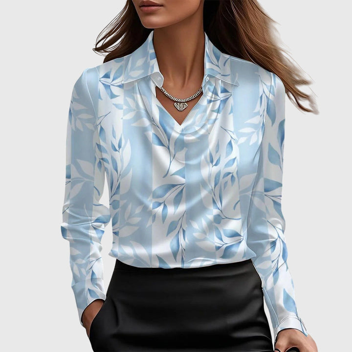 SYLVIA – Blusa con brillo lujoso y cuello plisado