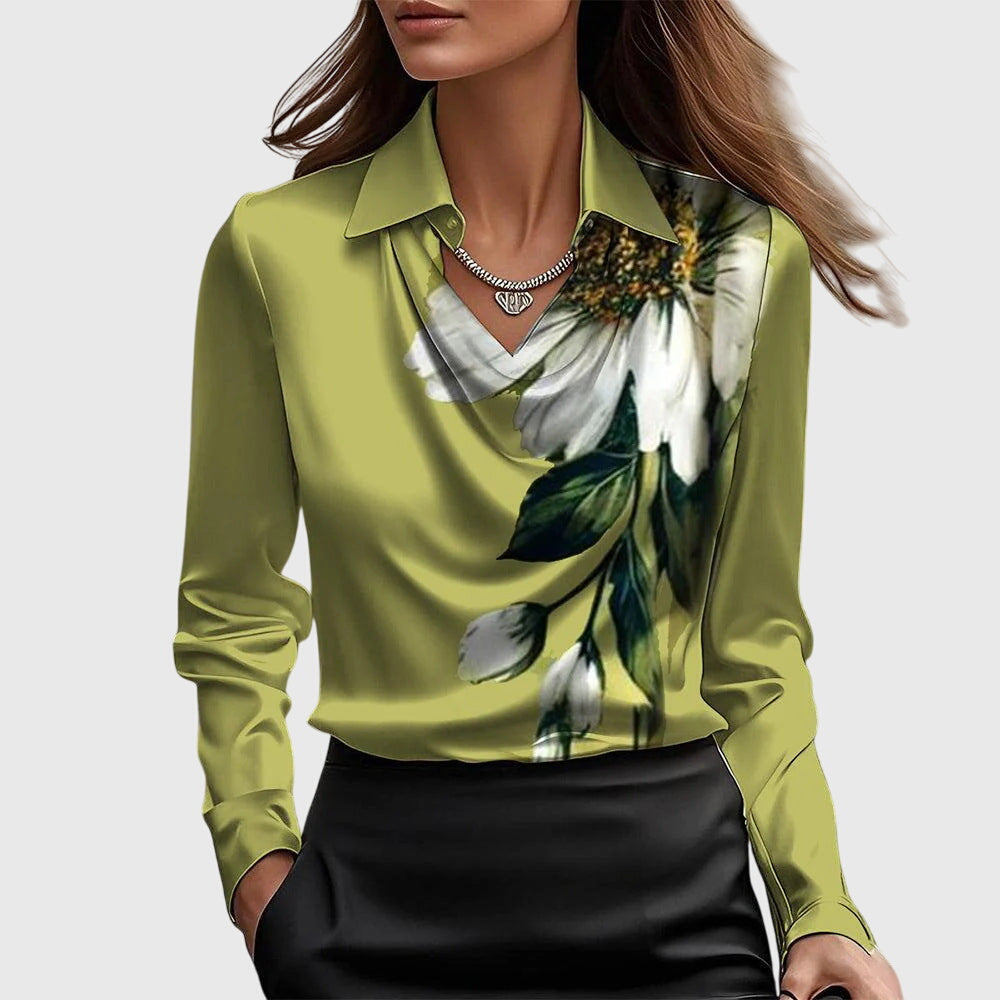 SYLVIA – Blusa con brillo lujoso y cuello plisado