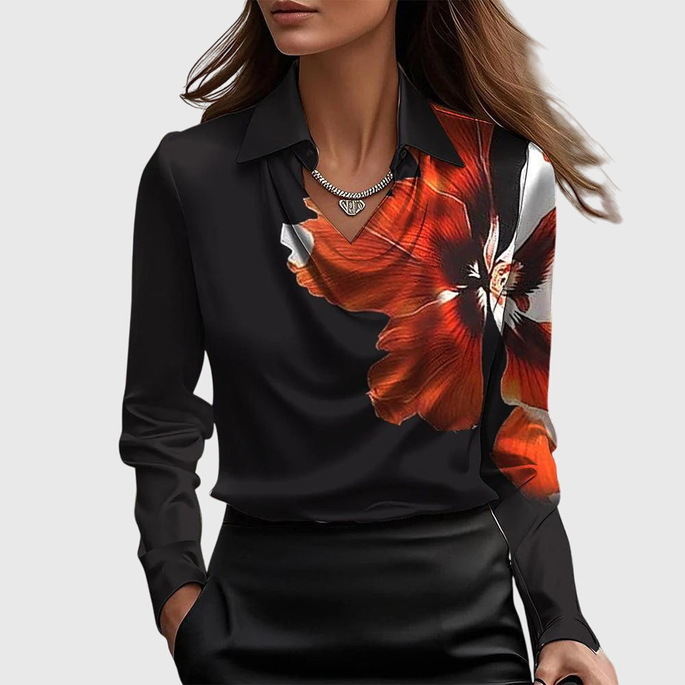 SYLVIA – Blusa con brillo lujoso y cuello plisado